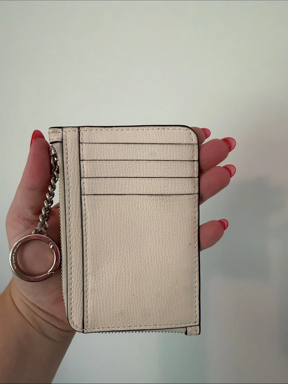 kate spade cream zip card holder with jeweled studs and key ring